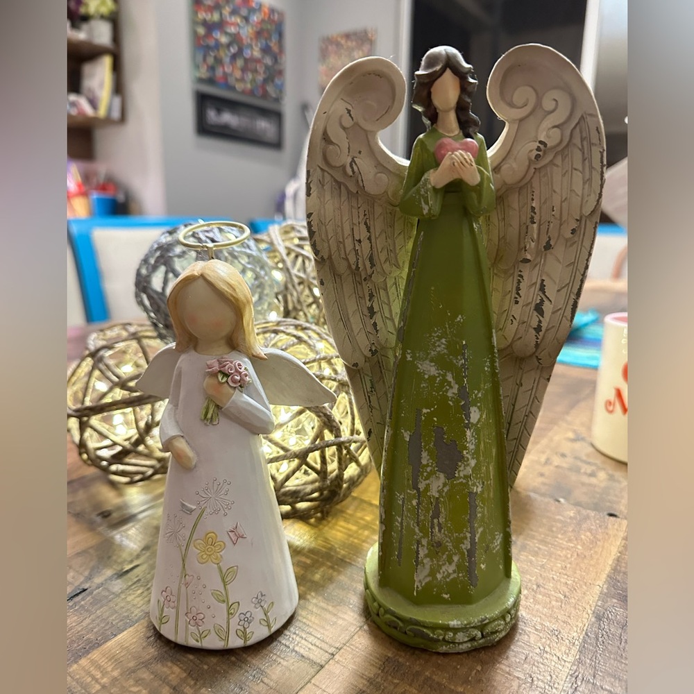 Set of 2 Wooden Carved Angels